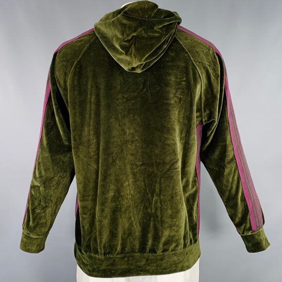 NEEDLES Size L Green Purple Velvet Cotton Blend Hooded Sweatshirt - Picture 4 of 6
